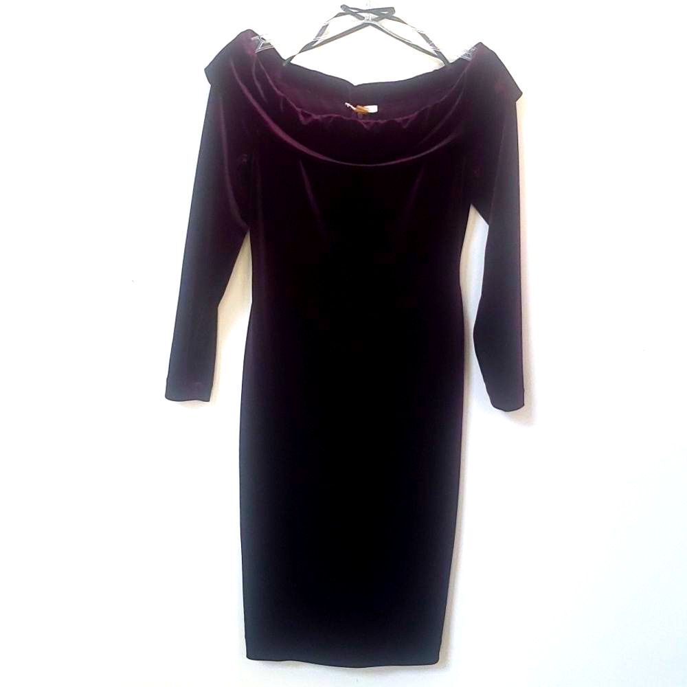 Calvin Klein Dress S Red Wine Velvet OTS Bodycon Sheath NYE Party Swiftie
